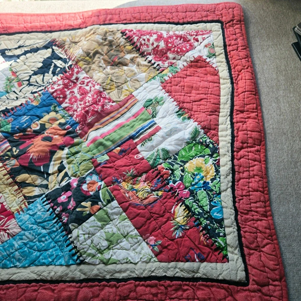 Vtg 2002 Pottery Barn Salsa Luau Hawaiian Patchwork Quilted Pillow Sham